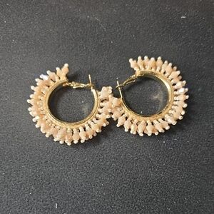 Elegant Gold and Cream Hoop Earrings